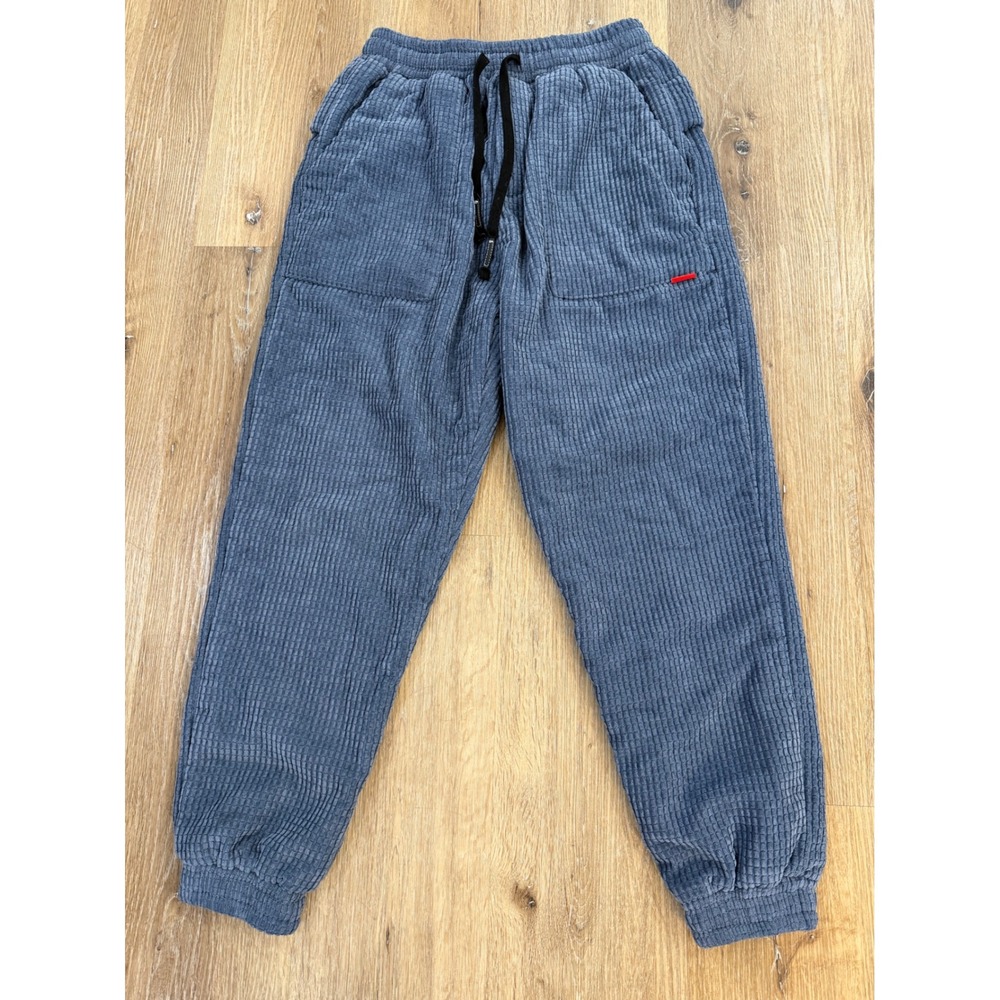 Yansanxia Gorpcore Jogger Pants Men L Blue Corduroy Waffle Knit Fleece Lined